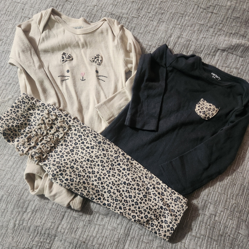 Carter's Neutral Leopard-Accent Matching Set in Cream and Black